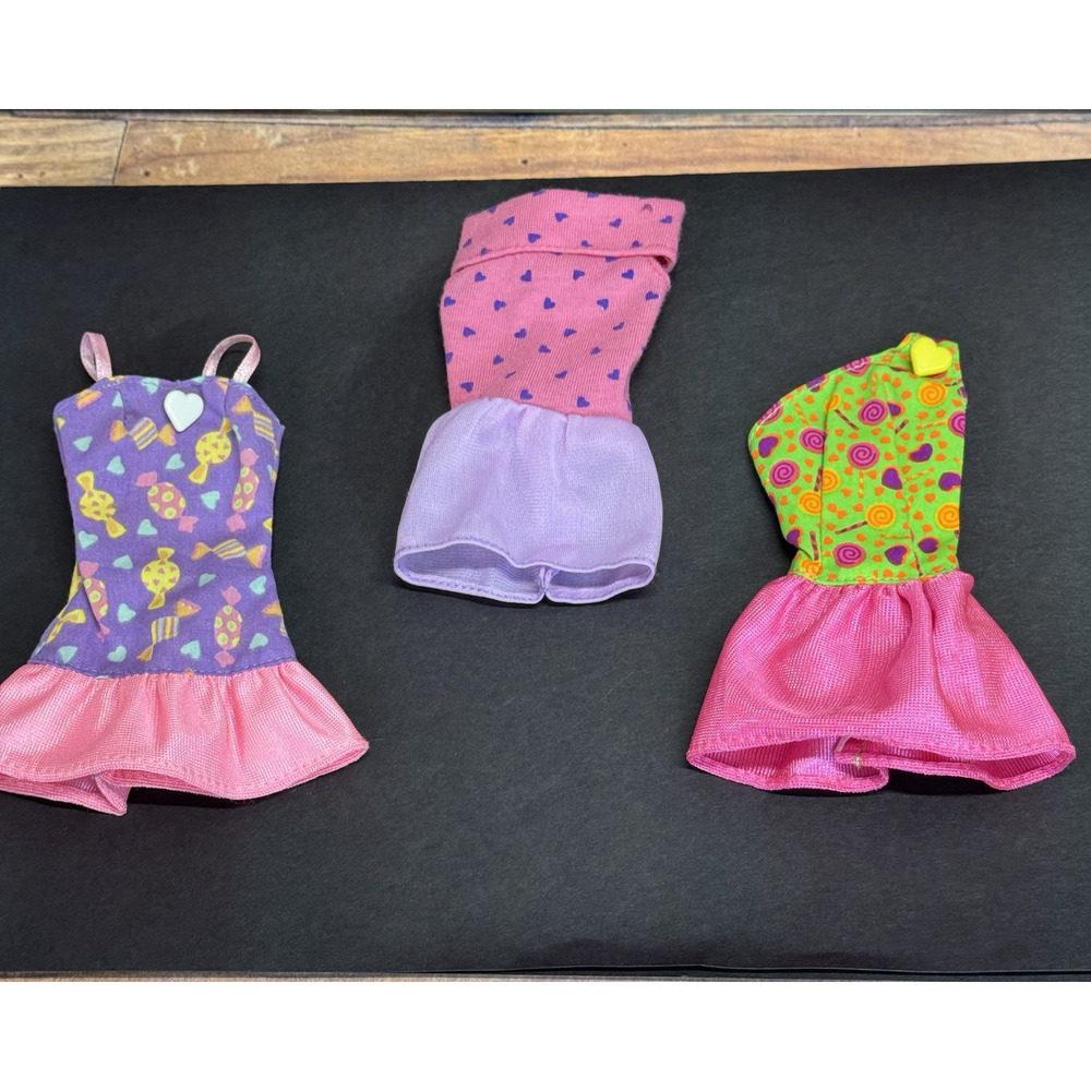 Lot of 3 Vintage Barbie‎ Mini Dresses Original 1990s Sweet Pretty Tutti Fruitti